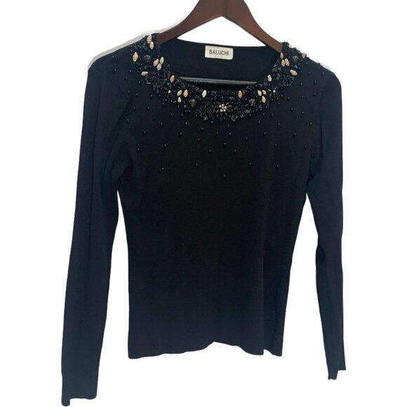 RARE! Vintage Baluchi🖤Black Sweater Bead/Shell Detail Long Sleeve Lightweight … - Picture 4 of 10